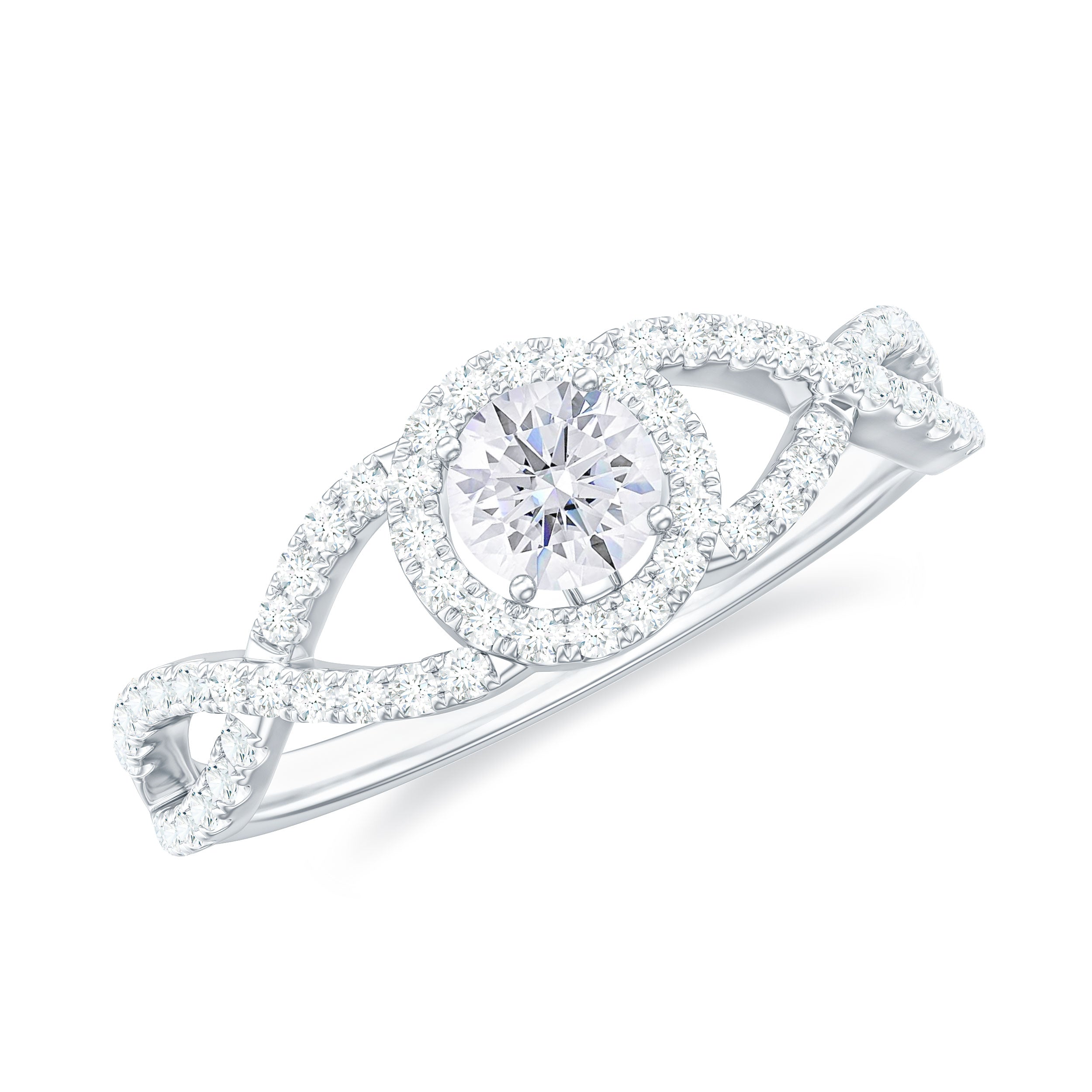 3/4 CT Criss Cross Shank Zircon Halo Engagement Ring Zircon - ( AAAA ) - Quality - Rosec Jewels