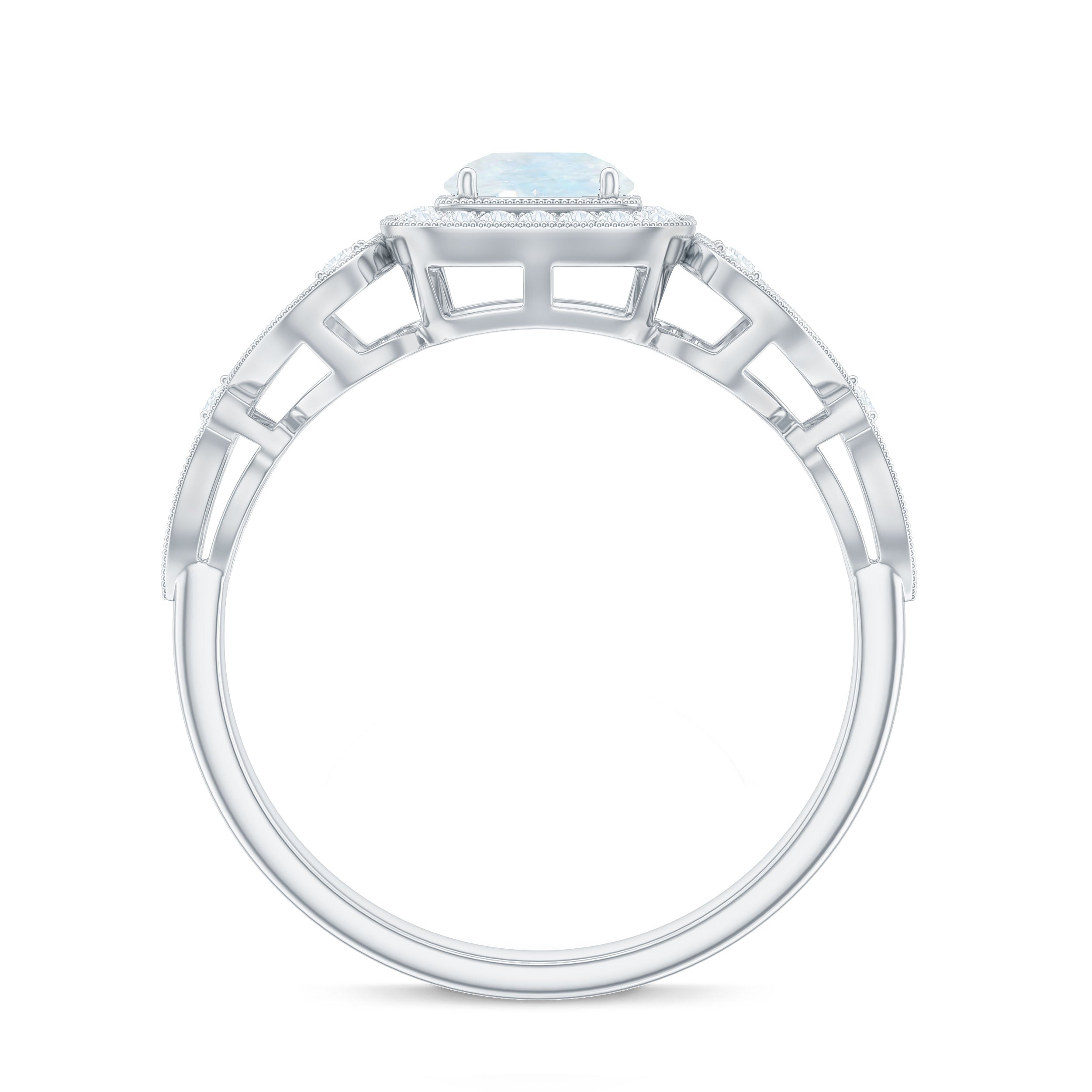 Vintage Moonstone and Diamond Milgrain Engagement Ring Moonstone - ( AAA ) - Quality - Rosec Jewels