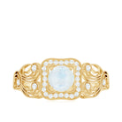 Vintage Moonstone and Diamond Milgrain Engagement Ring Moonstone - ( AAA ) - Quality - Rosec Jewels