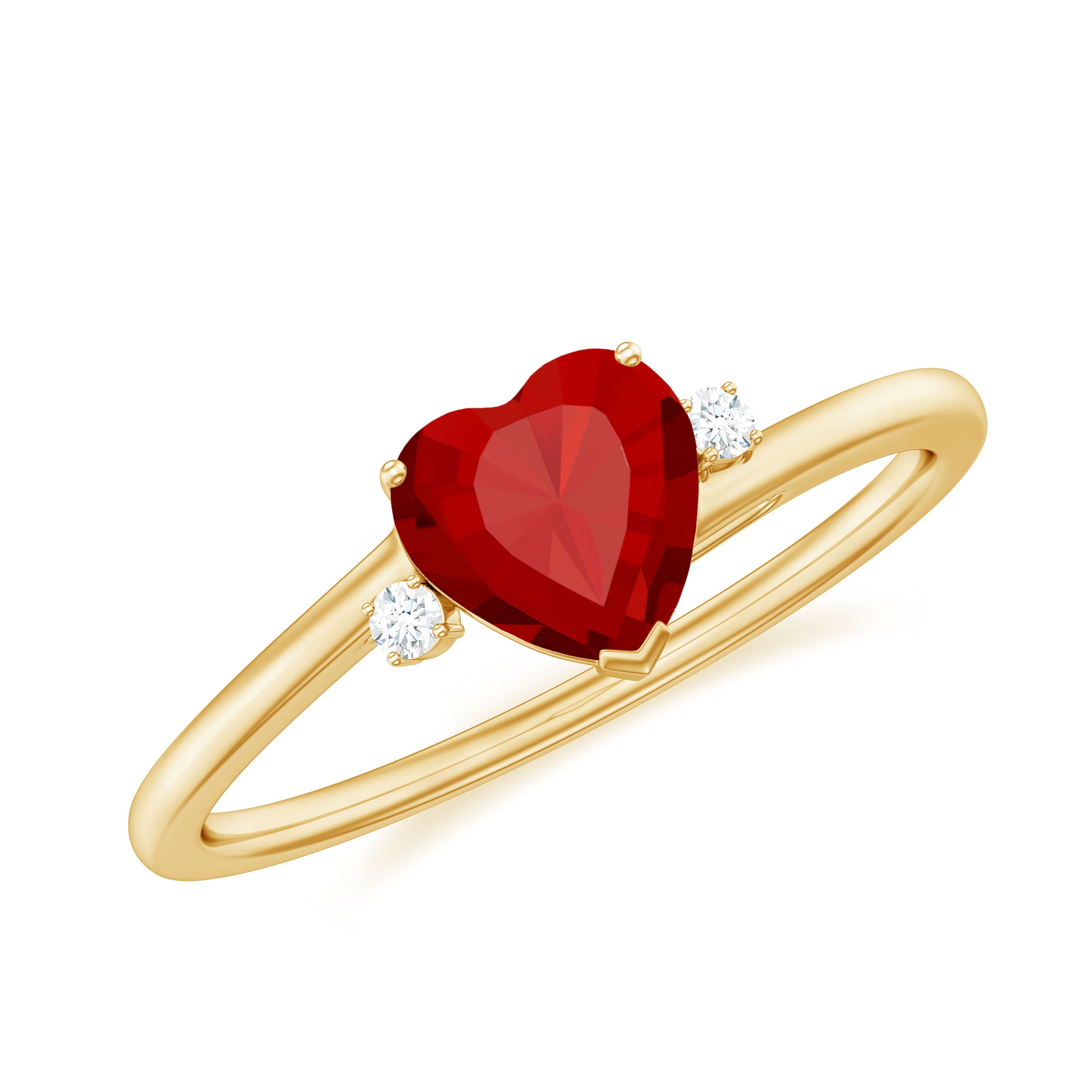 Heart Shape Lab Grown Ruby Solitaire Promise Ring with Diamond Lab Created Ruby - ( AAAA ) - Quality - Rosec Jewels