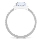 Asscher Cut Moonstone Halo Engagement Ring with Diamond Moonstone - ( AAA ) - Quality - Rosec Jewels