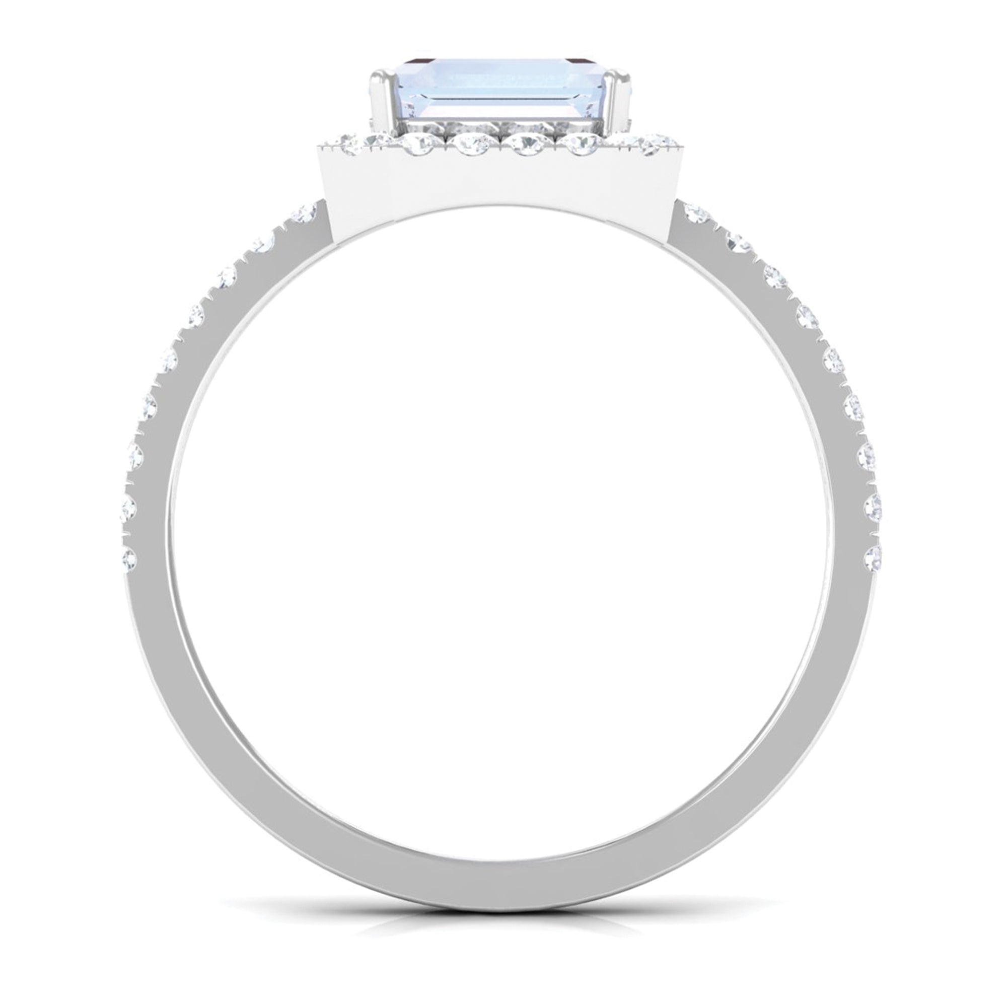 Asscher Cut Moonstone Halo Engagement Ring with Diamond Moonstone - ( AAA ) - Quality - Rosec Jewels