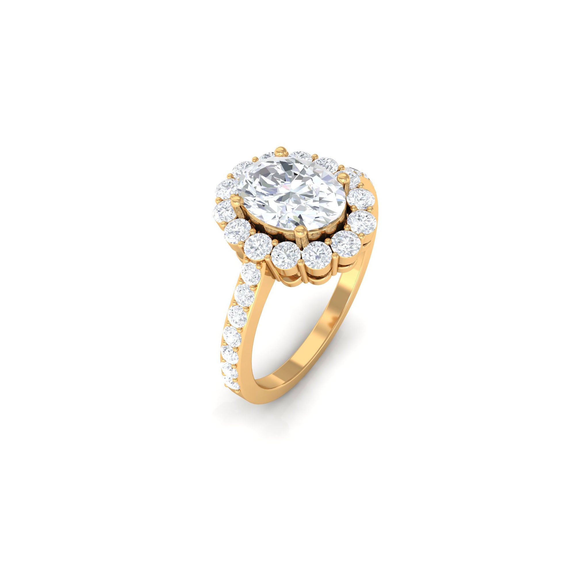 3 CT Oval Simulated Diamond Classic Halo Ring in Gold Zircon - ( AAAA ) - Quality - Rosec Jewels