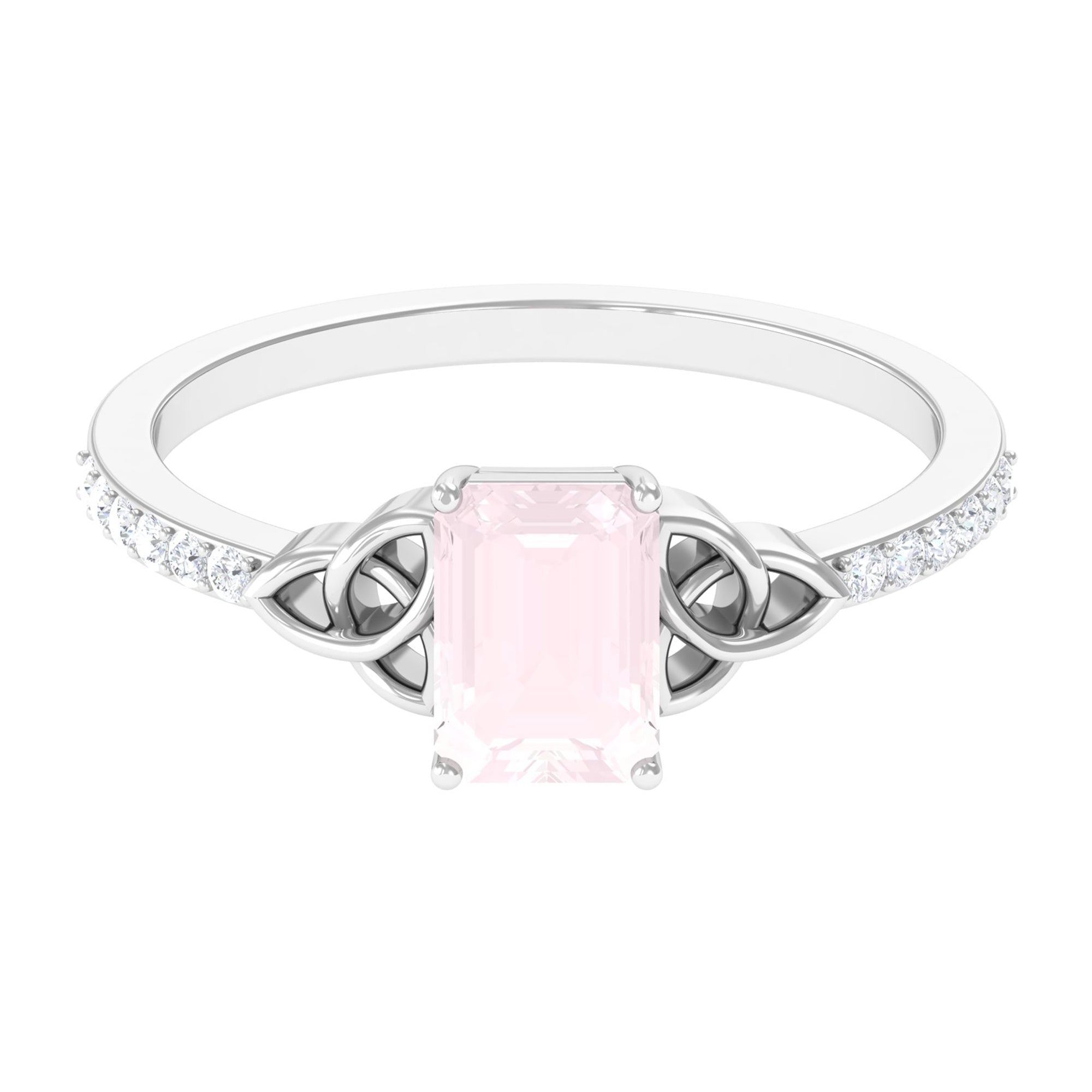 Octagon Cut Solitaire Rose Quartz Celtic Knot Engagement Ring with Diamond Rose Quartz - ( AAA ) - Quality - Rosec Jewels