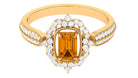 Vintage Style Octagon Citrine Engagement Ring with Moissanite Floral Halo Citrine - ( AAA ) - Quality - Rosec Jewels