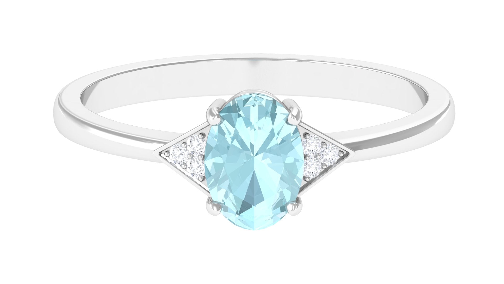 Oval Cut Sky Blue Topaz Solitaire Ring with Diamond Accent Sky Blue Topaz - ( AAA ) - Quality - Rosec Jewels