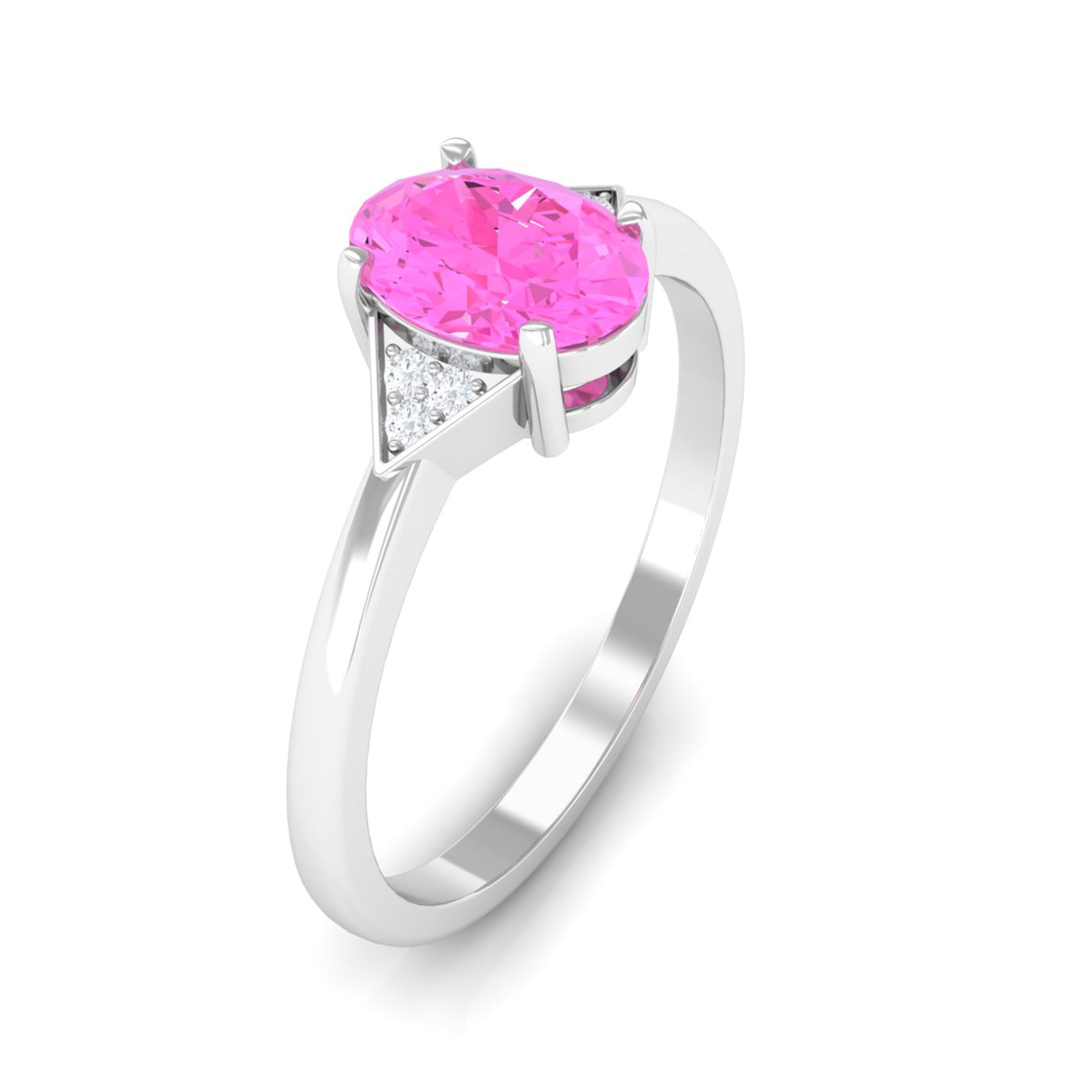 1 CT Oval Pink Sapphire Solitaire Ring with Diamond Accent Pink Sapphire - ( AAA ) - Quality - Rosec Jewels