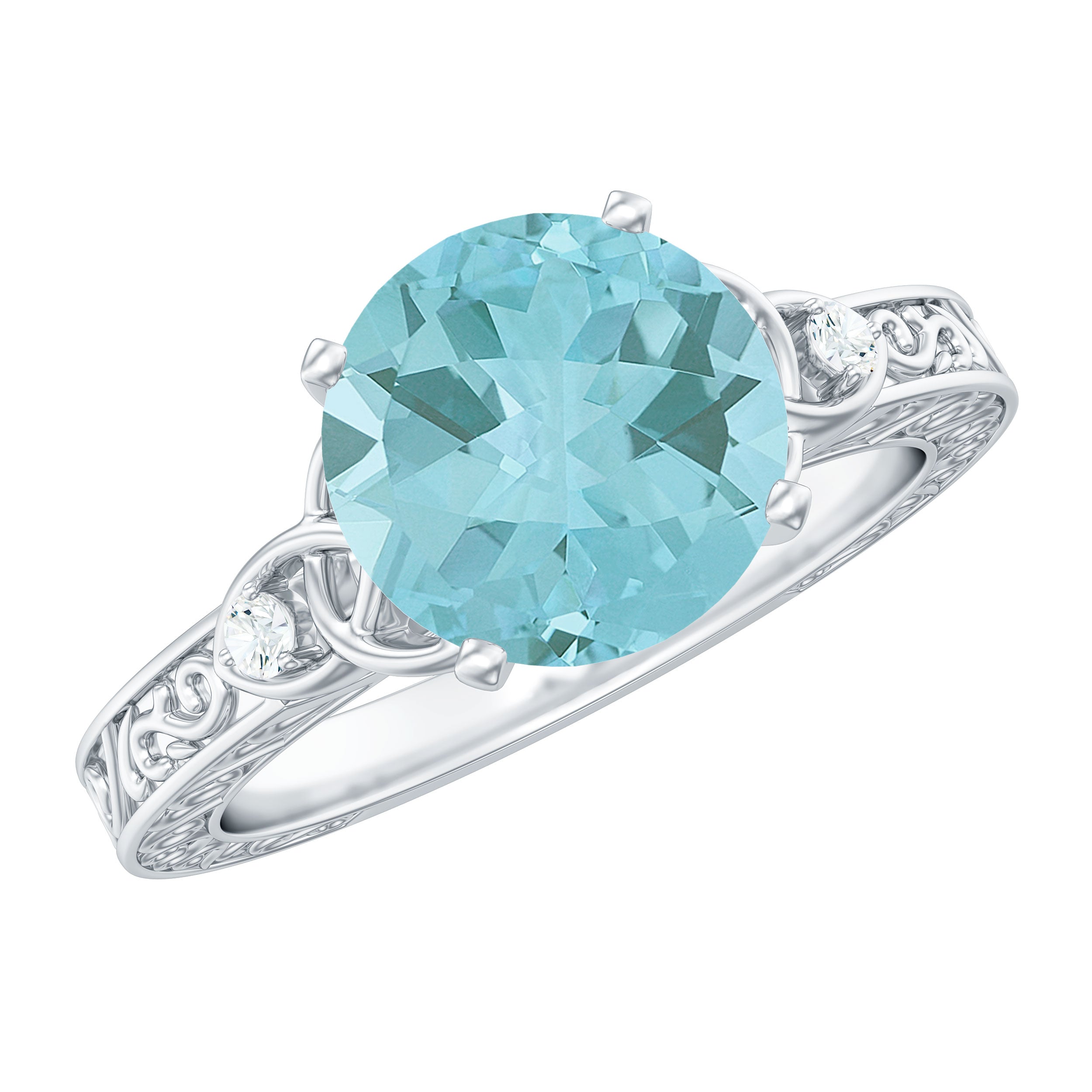 2 CT Solitaire Sky Blue Topaz Celtic Knot Ring with Diamond Sky Blue Topaz - ( AAA ) - Quality - Rosec Jewels