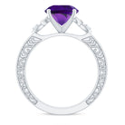 Solitaire Amethyst Celtic Knot Ring with Diamond Amethyst - ( AAA ) - Quality - Rosec Jewels