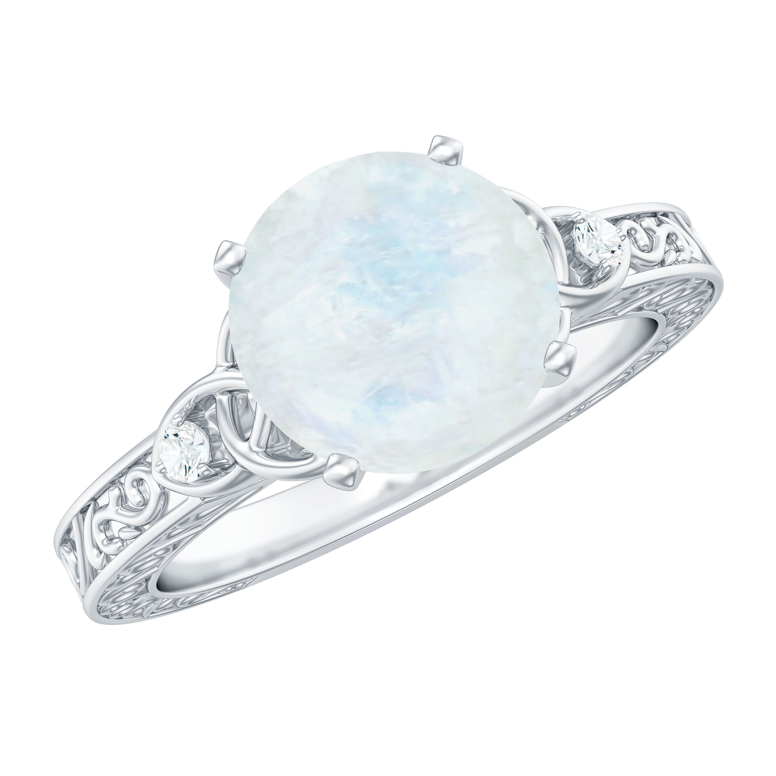 1 CT Solitaire Moonstone Celtic Knot Ring with Diamond Moonstone - ( AAA ) - Quality - Rosec Jewels