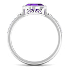 Oval Amethyst Solitaire Engagement Ring with Diamond Amethyst - ( AAA ) - Quality - Rosec Jewels