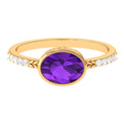 Oval Amethyst Solitaire Engagement Ring with Diamond Amethyst - ( AAA ) - Quality - Rosec Jewels