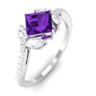 Nature Inspired Princess Cut Amethyst and Diamond Engagement Ring Amethyst - ( AAA ) - Quality - Rosec Jewels