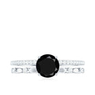 7 MM Black Onyx Double Band Solitaire Engagement Ring with Diamond Black Onyx - ( AAA ) - Quality - Rosec Jewels