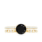 7 MM Black Onyx Double Band Solitaire Engagement Ring with Diamond Black Onyx - ( AAA ) - Quality - Rosec Jewels