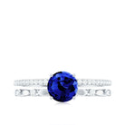 6 MM Created Blue Sapphire Solitaire Engagement Double Band Ring with Diamond Lab Created Blue Sapphire - ( AAAA ) - Quality - Rosec Jewels