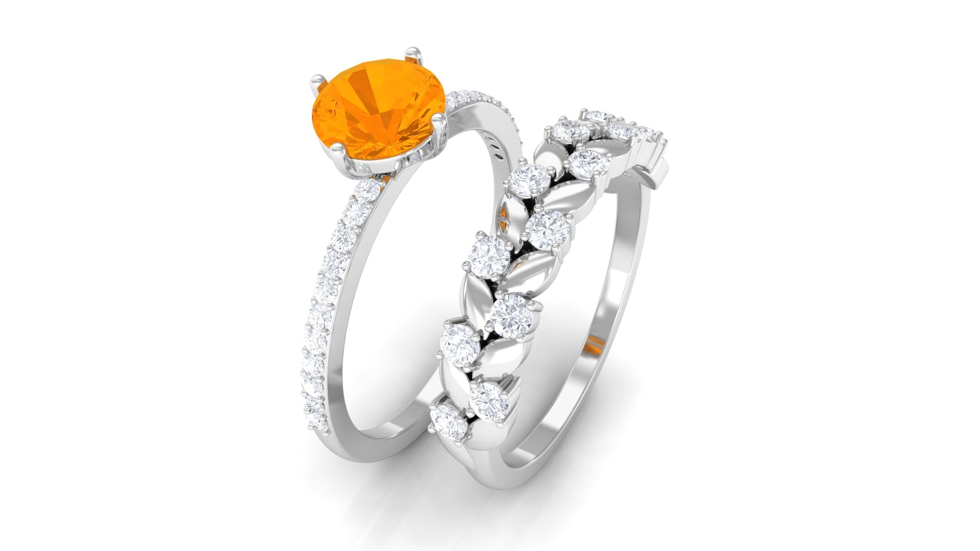 1.75 CT Fire Opal Classic Wedding Ring Set in Gold with Moissanite Fire Opal - ( AAA ) - Quality - Rosec Jewels