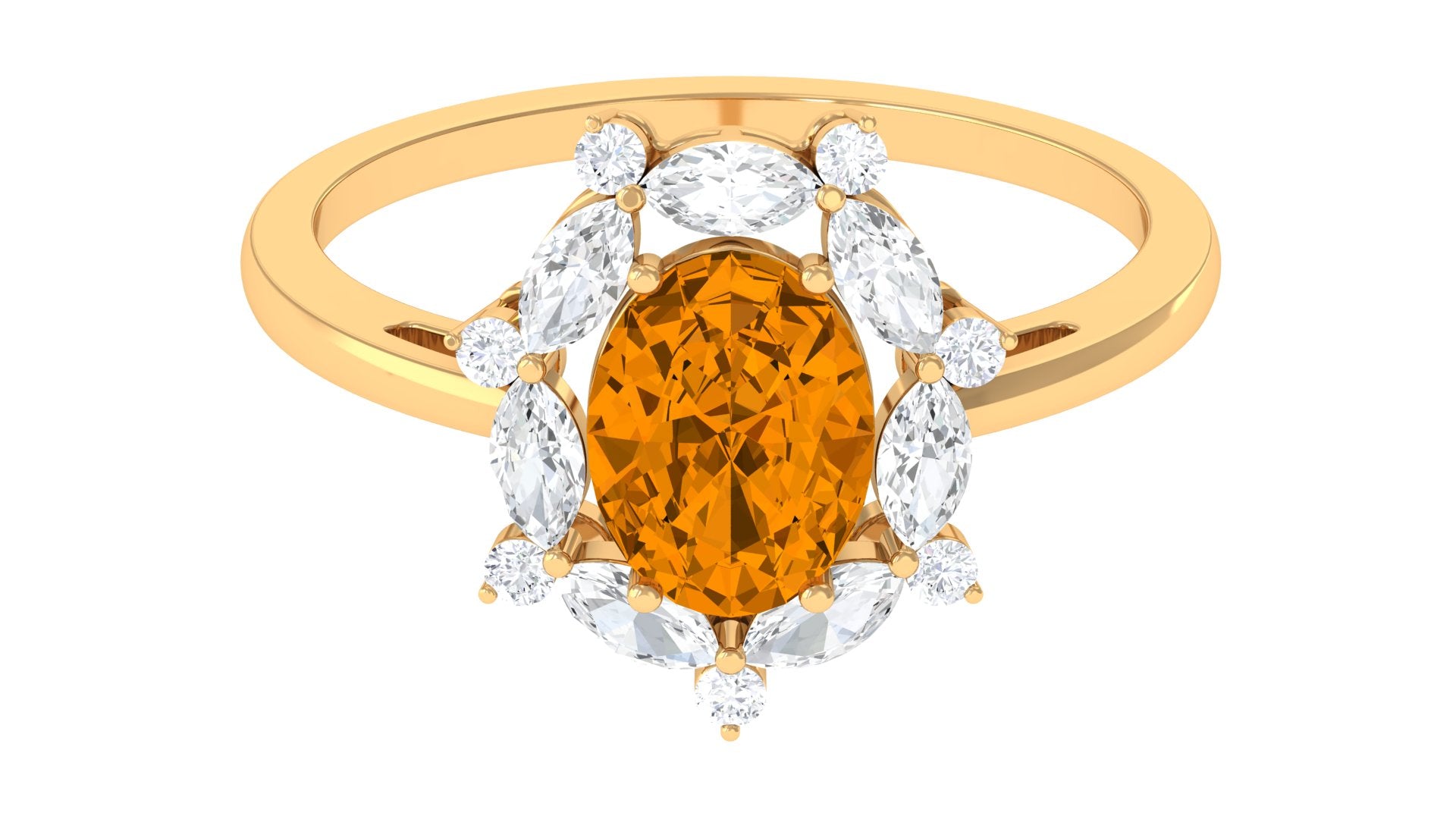 1.75 CT Oval Citrine Designer Halo Engagement Ring with Moissanite Citrine - ( AAA ) - Quality - Rosec Jewels