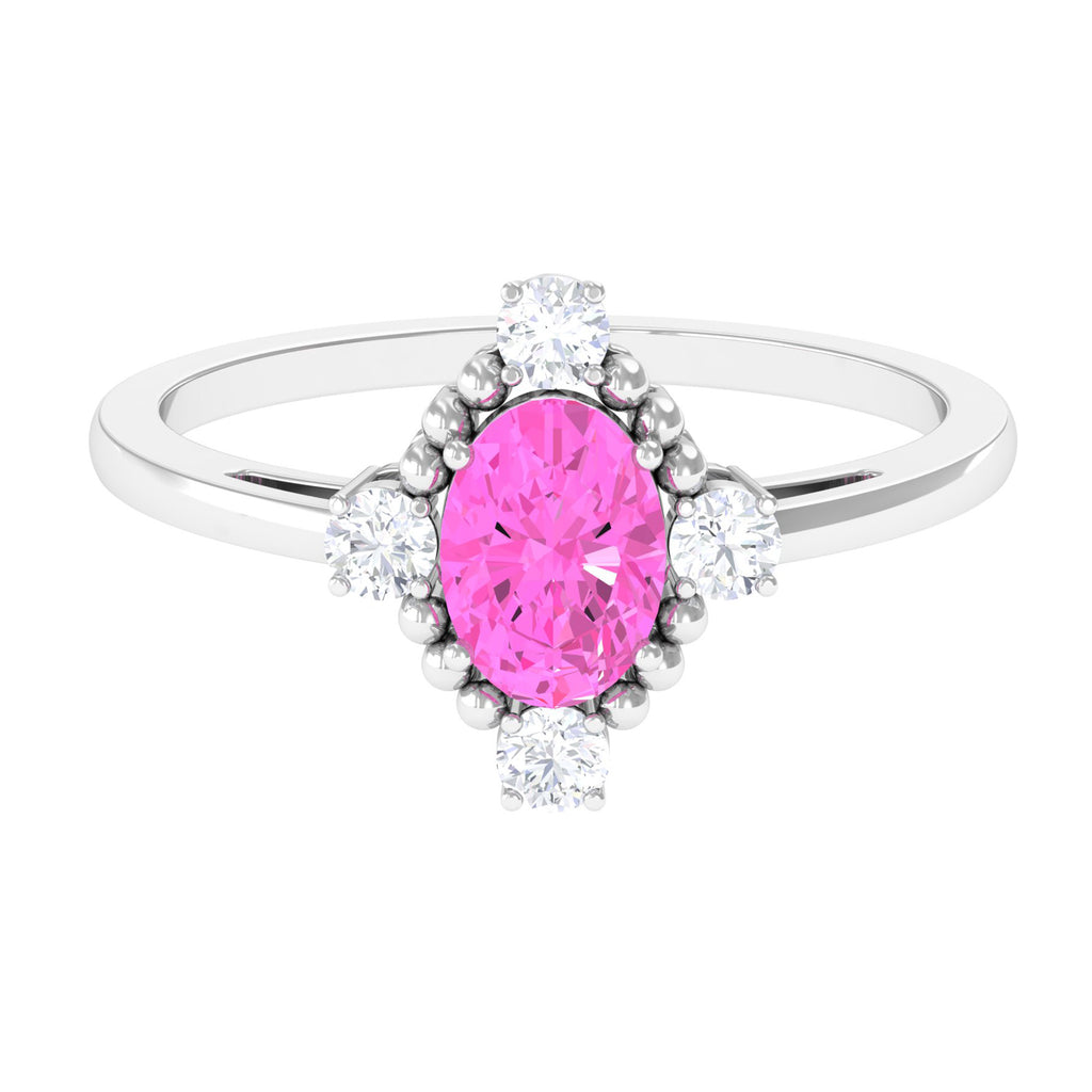 Vintage Style Pink Sapphire Solitaire Engagement Ring with Diamond Pink Sapphire - ( AAA ) - Quality - Rosec Jewels