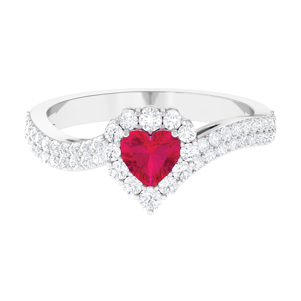 1.75 CT Heart Shape Ruby Bypass Engagement Ring with Diamond Ruby - ( AAA ) - Quality - Rosec Jewels