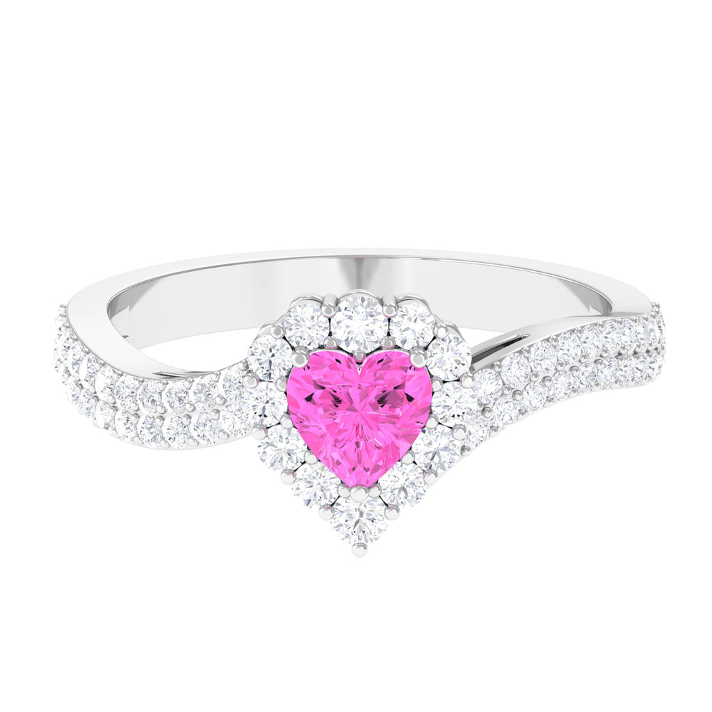 Heart Shape Pink Sapphire and Diamond Bypass Engagement Ring Pink Sapphire - ( AAA ) - Quality - Rosec Jewels