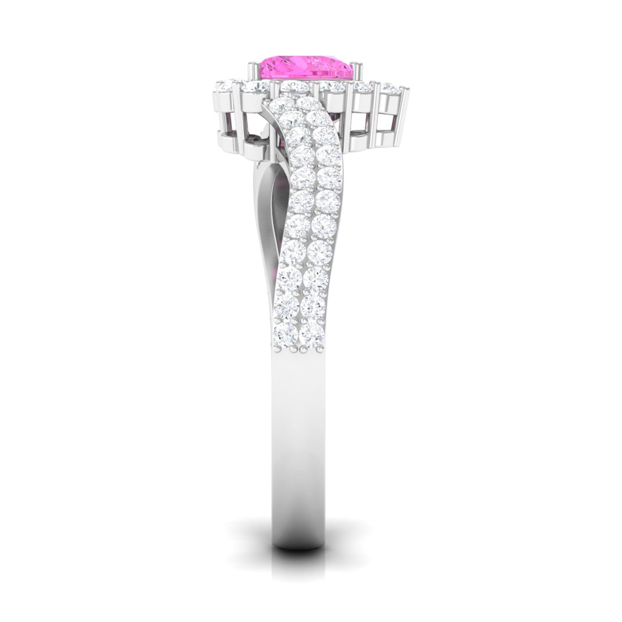 Heart Shape Pink Sapphire and Diamond Bypass Engagement Ring Pink Sapphire - ( AAA ) - Quality - Rosec Jewels