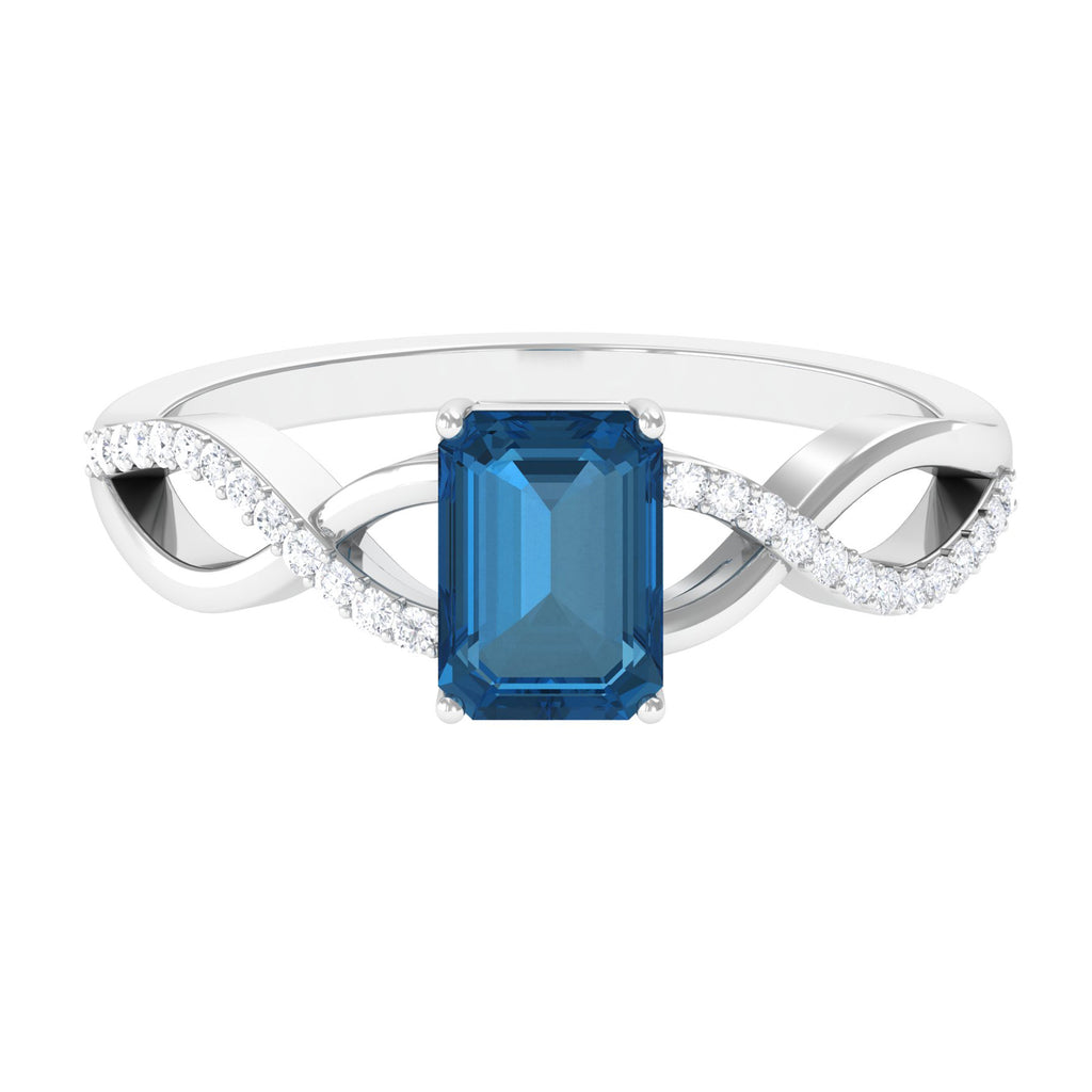 Octagon London Blue Topaz and Diamond Crossover Engagement Ring London Blue Topaz - ( AAA ) - Quality - Rosec Jewels