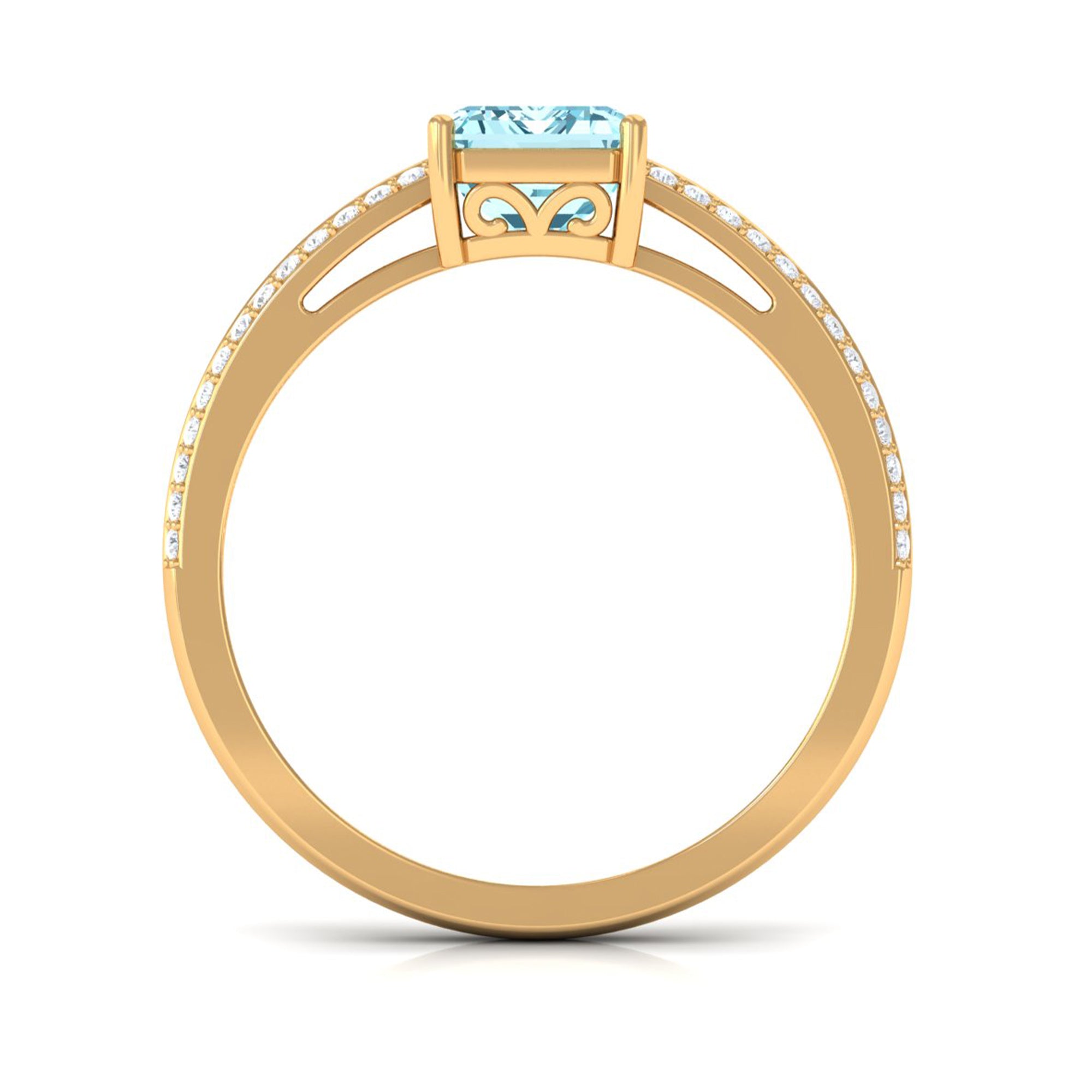 Emerald Cut Aquamarine and Diamond Solitaire Engagement Ring Aquamarine - ( AAA ) - Quality - Rosec Jewels