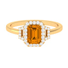 Emerald Cut Citrine and Diamond Statement Engagement Ring Citrine - ( AAA ) - Quality - Rosec Jewels