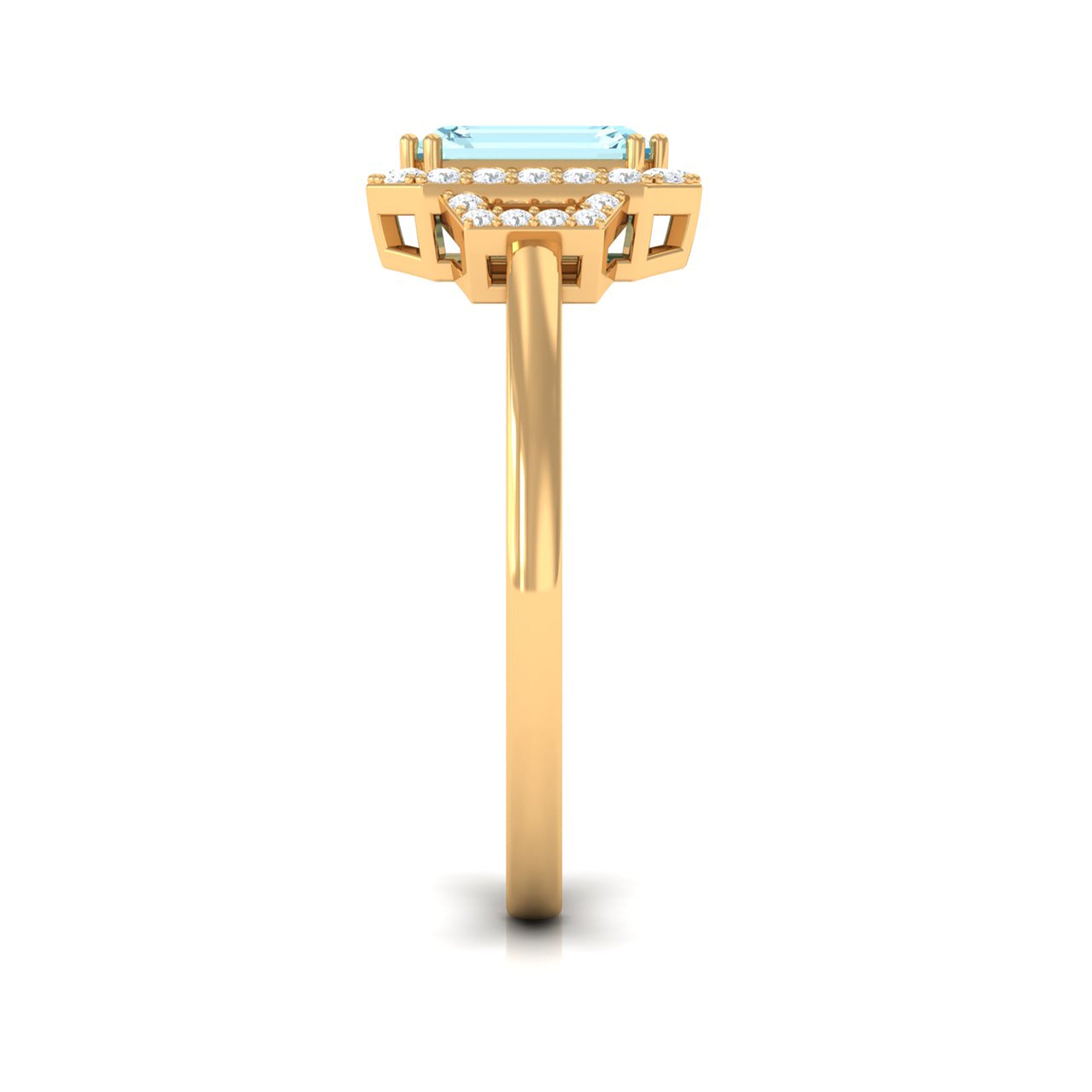 Octagon Aquamarine Statement Engagement Ring with Diamond Aquamarine - ( AAA ) - Quality - Rosec Jewels