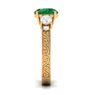 Round Created Emerald and Moissanite Art Deco Engagement Ring in Gold Lab Created Emerald - ( AAAA ) - Quality - Rosec Jewels
