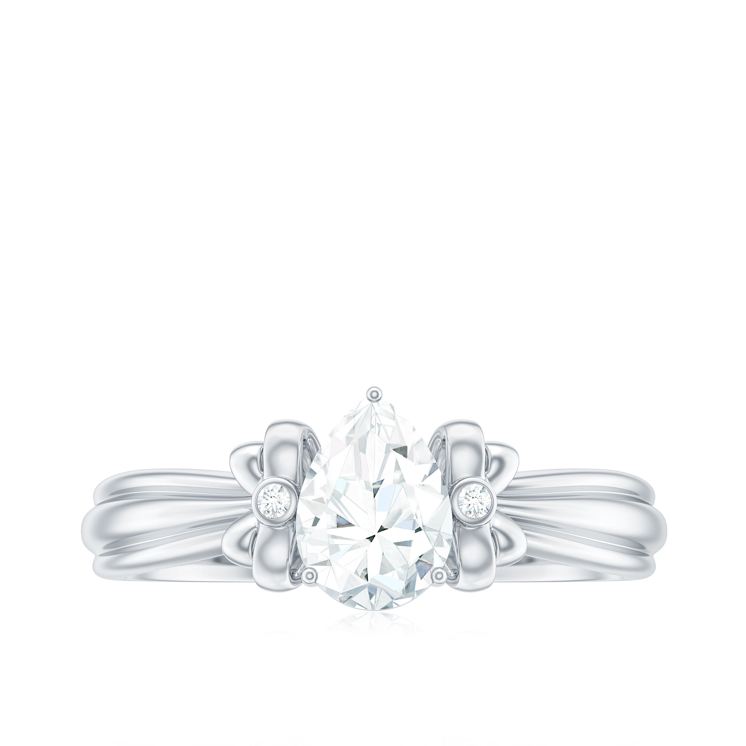 Pear Cut Lab Grown Diamond Solitaire Engagement Ring with Bow Lab Grown Diamond - ( EF-VS ) - Color and Clarity - Rosec Jewels
