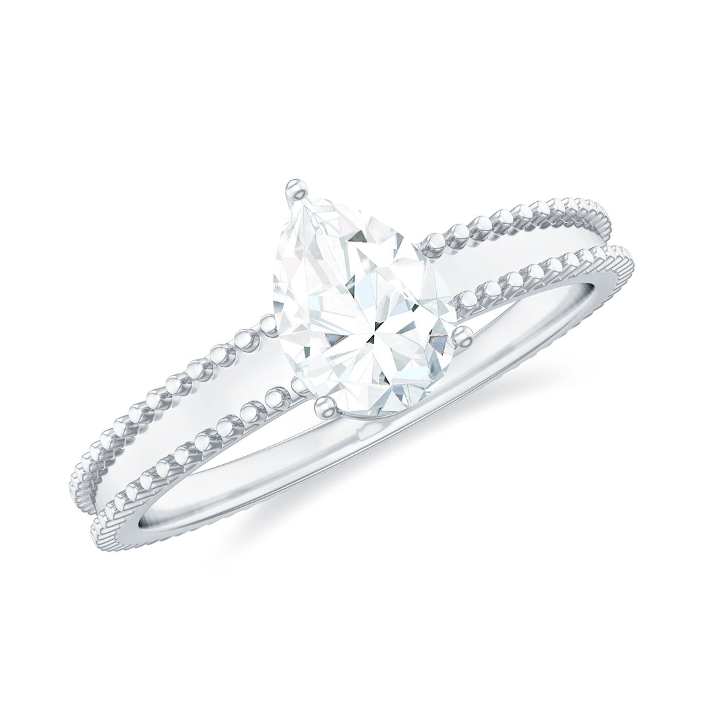 Pear Shaped Lab Grown Diamond Solitaire Ring with Beaded Detailing Lab Grown Diamond - ( EF-VS ) - Color and Clarity - Rosec Jewels