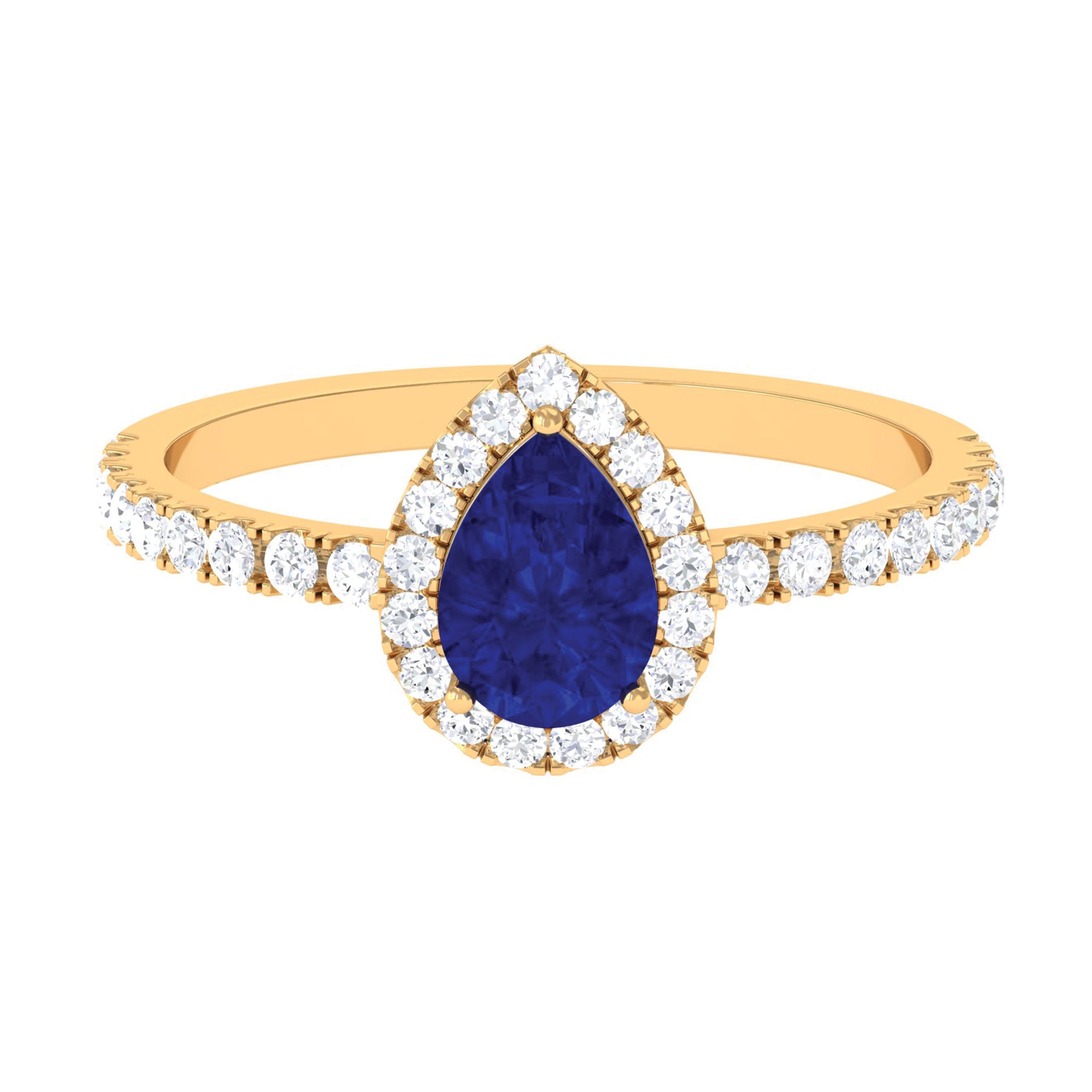 Created Blue Sapphire Teardrop Engagement Ring with Diamond Halo Lab Created Blue Sapphire - ( AAAA ) - Quality - Rosec Jewels