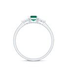 Octagon Cut Created Emerald Solitaire Ring with Diamond Trio Lab Created Emerald - ( AAAA ) - Quality - Rosec Jewels
