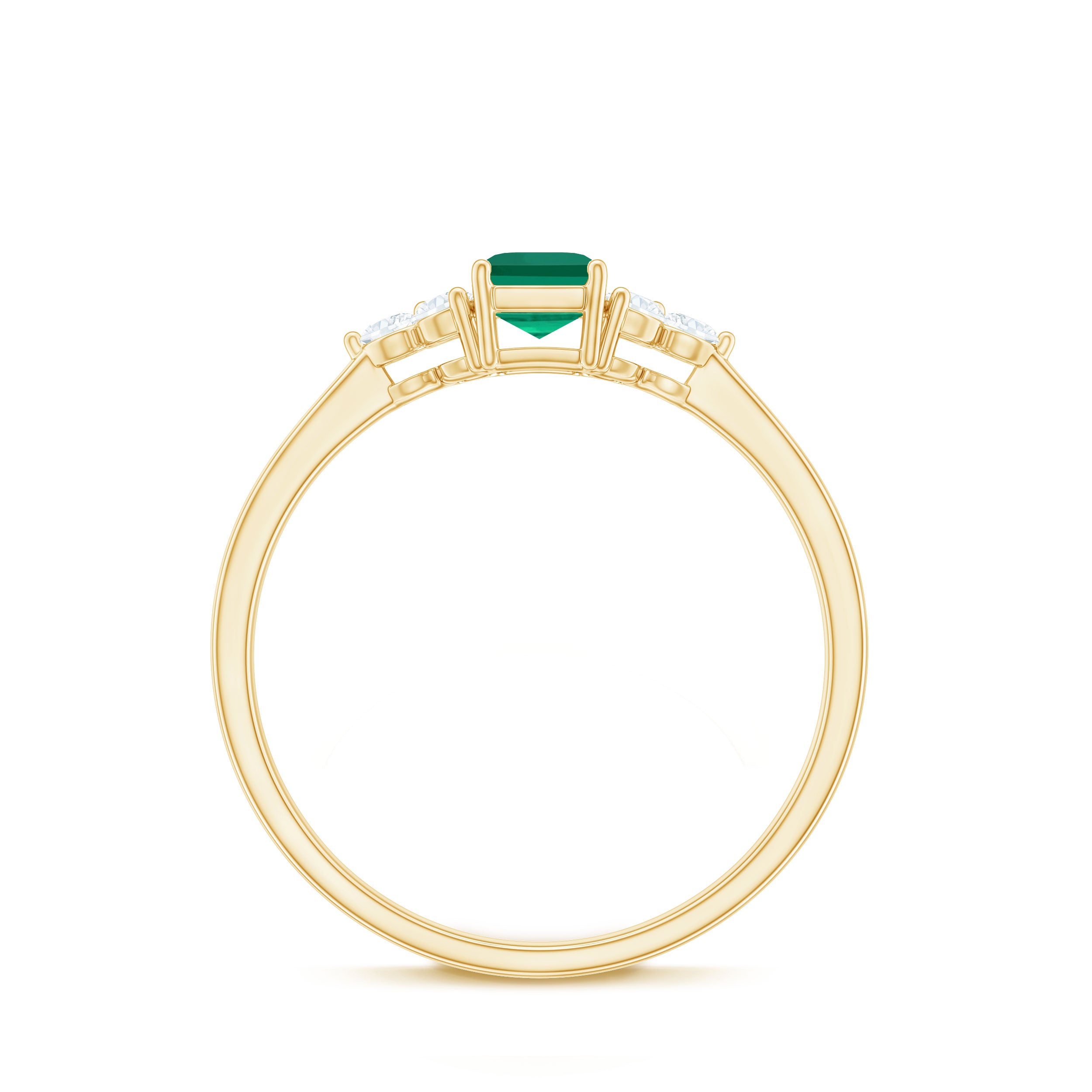 Octagon Cut Created Emerald Solitaire Ring with Diamond Trio Lab Created Emerald - ( AAAA ) - Quality - Rosec Jewels