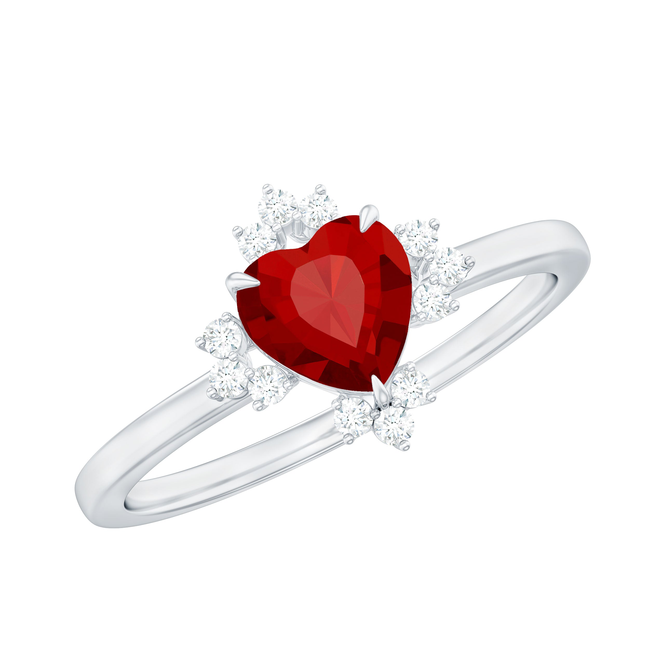 1 CT Heart Shape Lab Grown Ruby Promise Ring with Diamond Lab Created Ruby - ( AAAA ) - Quality - Rosec Jewels
