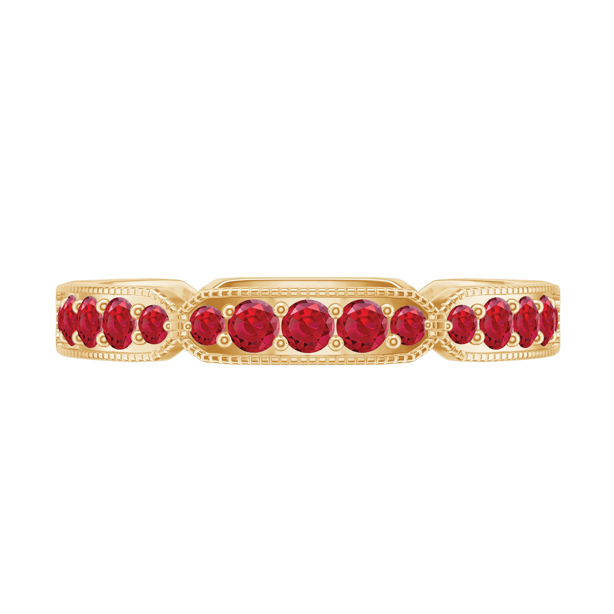 1 CT Created Ruby Eternity Band Ring with Gold Milgrain Details Lab Created Ruby - ( AAAA ) - Quality - Rosec Jewels