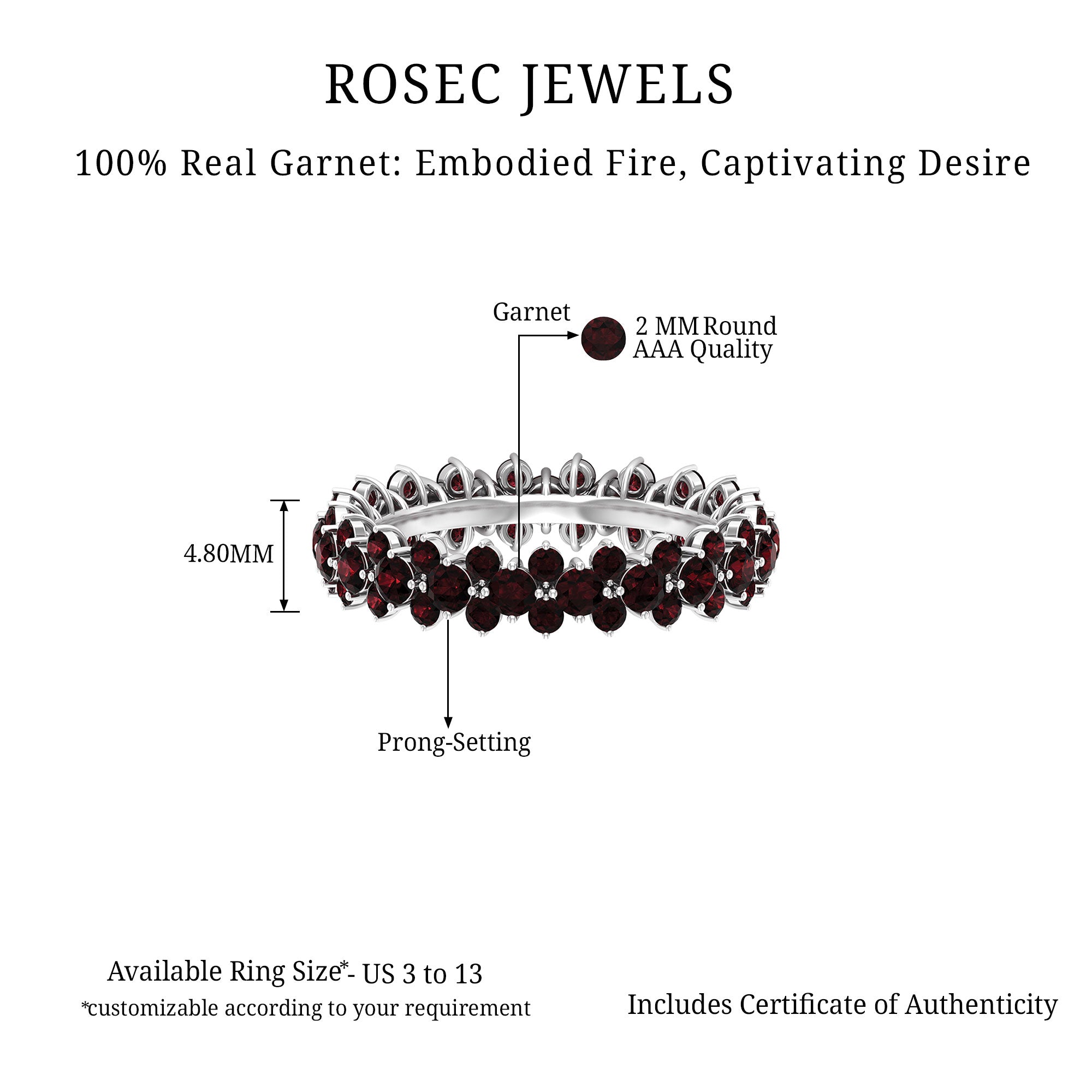 Prong Set Real Garnet Full Eternity Band Ring Garnet - ( AAA ) - Quality - Rosec Jewels