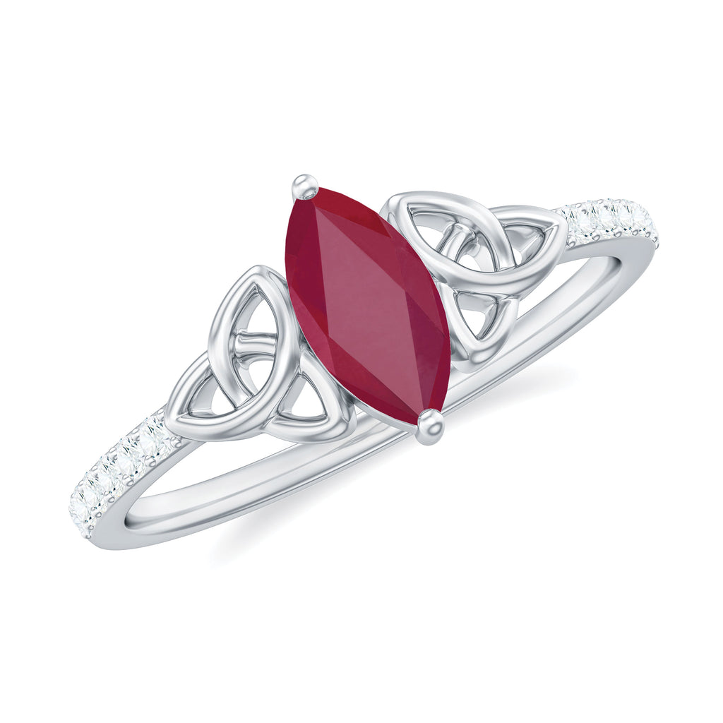 Marquise Cut Solitaire Ruby Celtic Knot Ring with Diamond Ruby - ( AAA ) - Quality - Rosec Jewels