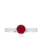 Genuine Ruby Solitaire Engagement Ring with Diamond Ruby - ( AAA ) - Quality - Rosec Jewels