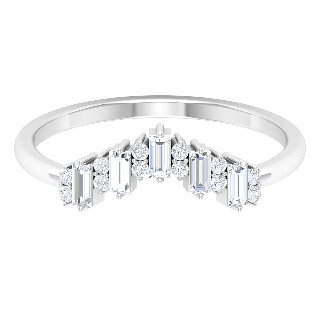 1/2 CT Baguette and Round Cut Moissanite Chevron Stackable Ring Moissanite - ( D-VS1 ) - Color and Clarity - Rosec Jewels
