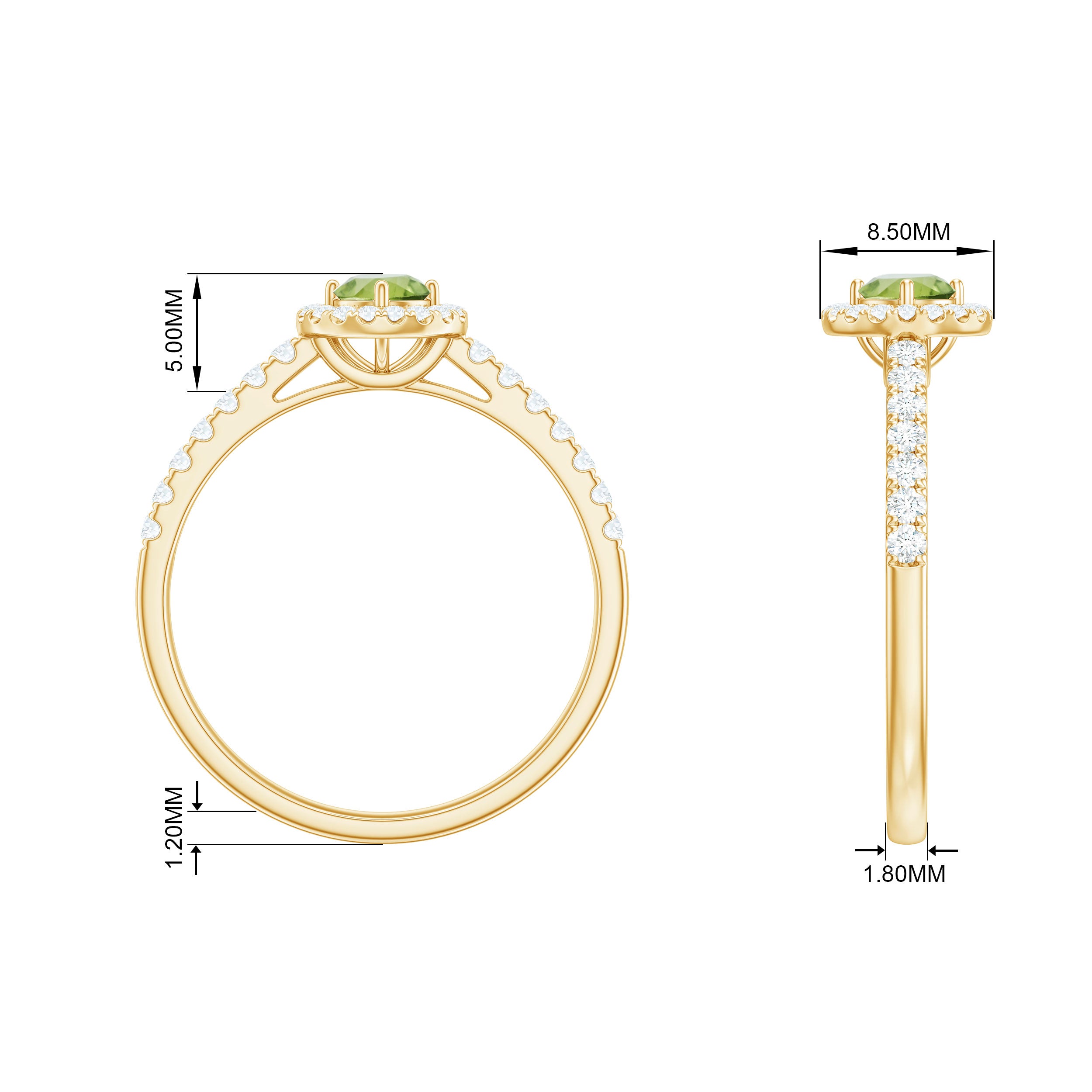 0.75 CT Peridot and Diamond Halo Engagement Ring Peridot - ( AAA ) - Quality - Rosec Jewels