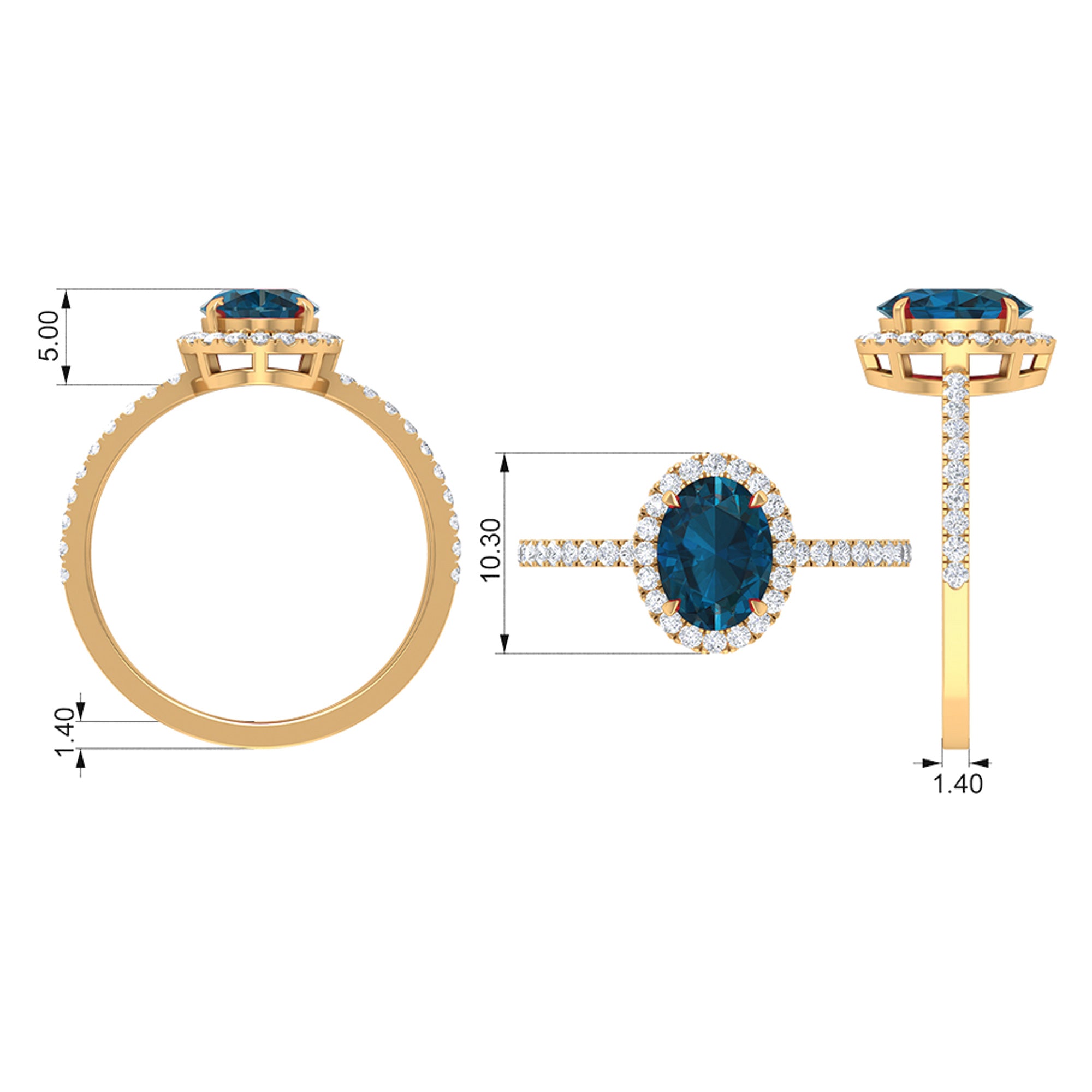 Oval Shape London Blue Topaz Cocktail Engagement Ring with Diamond London Blue Topaz - ( AAA ) - Quality - Rosec Jewels