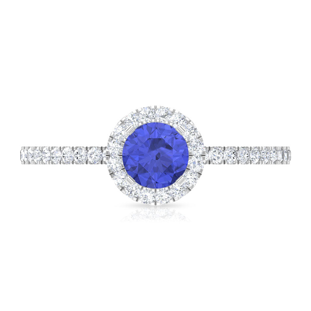 1 CT Tanzanite Solitaire Ring with Diamond Halo Tanzanite - ( AAA ) - Quality - Rosec Jewels