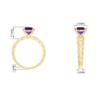 7 MM Round Amethyst Solitaire Engagement Ring with Gold Filigree Details Amethyst - ( AAA ) - Quality - Rosec Jewels