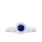 3/4 CT Created Blue Sapphire Engagement Ring with Diamond Lab Created Blue Sapphire - ( AAAA ) - Quality - Rosec Jewels