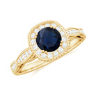 1.25 CT Round Blue Sapphire Antique Engagement Ring with Diamond Halo Blue Sapphire - ( AAA ) - Quality - Rosec Jewels