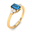 1 CT Emerald Cut London Blue Topaz Solitaire Ring with Diamond Trio London Blue Topaz - ( AAA ) - Quality - Rosec Jewels