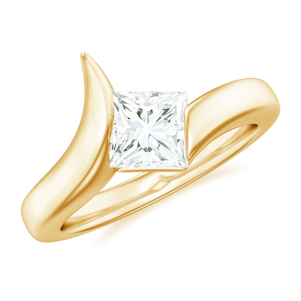 Princess Cut Certified Moissanite Solitaire Bypass Ring in Gold Moissanite - ( D-VS1 ) - Color and Clarity - Rosec Jewels